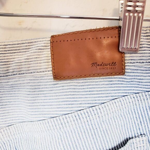 Madewell Hickory Stripe Jeans Size 25 Blue White Distressed Slim Straight - Picture 10 of 12